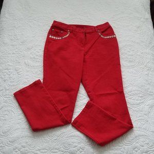 RUBY RD Red Denim Jeans Pants Sequins 5 Pocket Size 6P Partial Elastic Waist